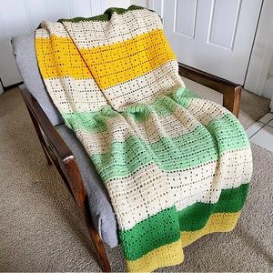 70s Vintage Striped Crochet Afghan Blanket